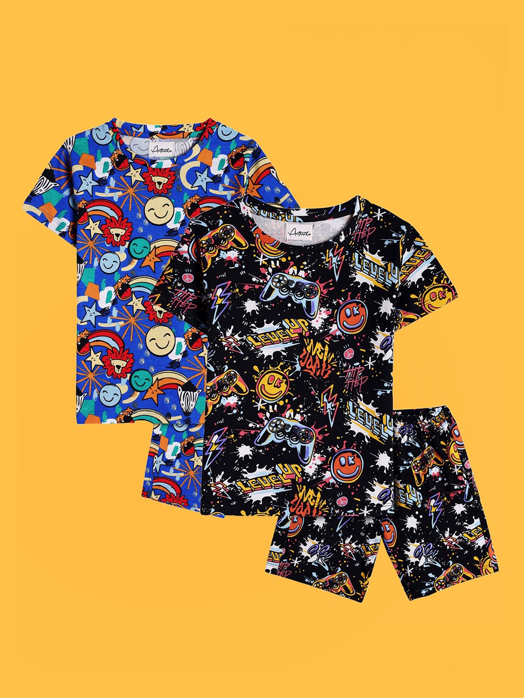 

Anthrilo Boys Pack Of 2 Graphic Printed Pure Cotton Night suit, Blue