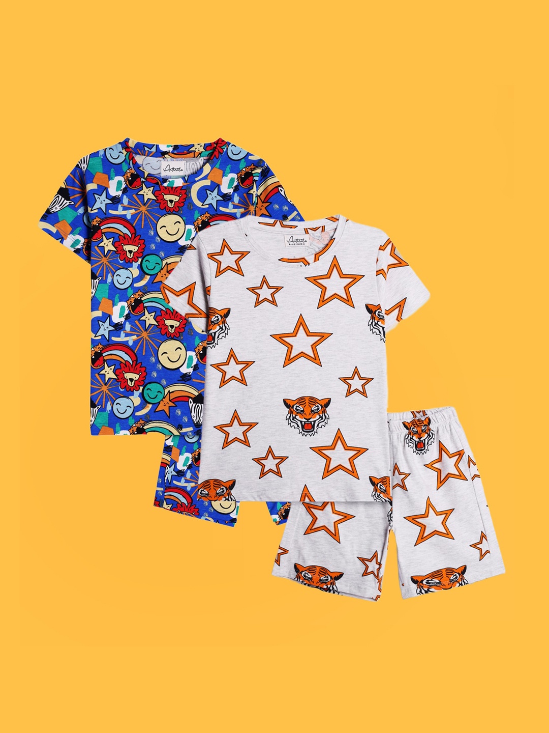 

Anthrilo Boys Pack Of 2 Graphic Printed Pure Cotton Night suit, Blue