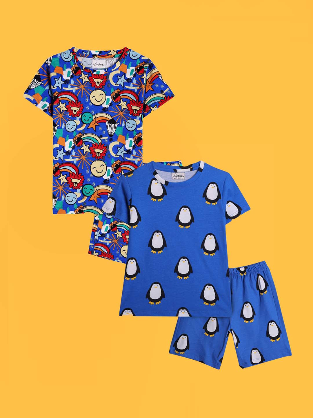 

Anthrilo Boys Pack Of 2 Graphic Printed Pure Cotton Night suit, Blue