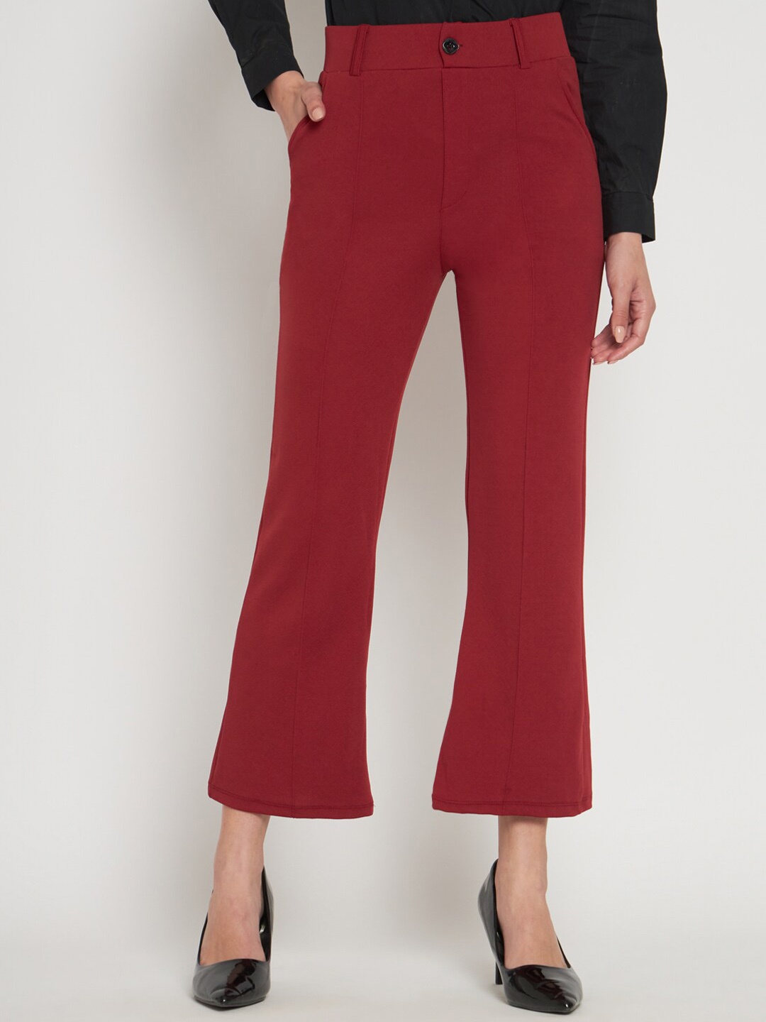 

DEETYA ARTS Women Straight Fit Cotton Bootcut Trousers, Red