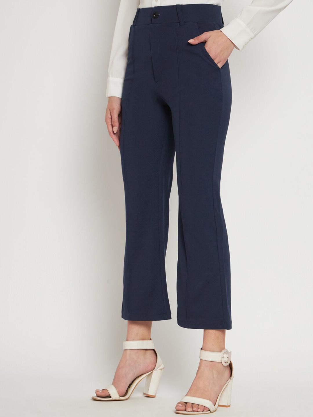 

DEETYA ARTS Women Straight Fit Cotton Bootcut Trousers, Navy blue