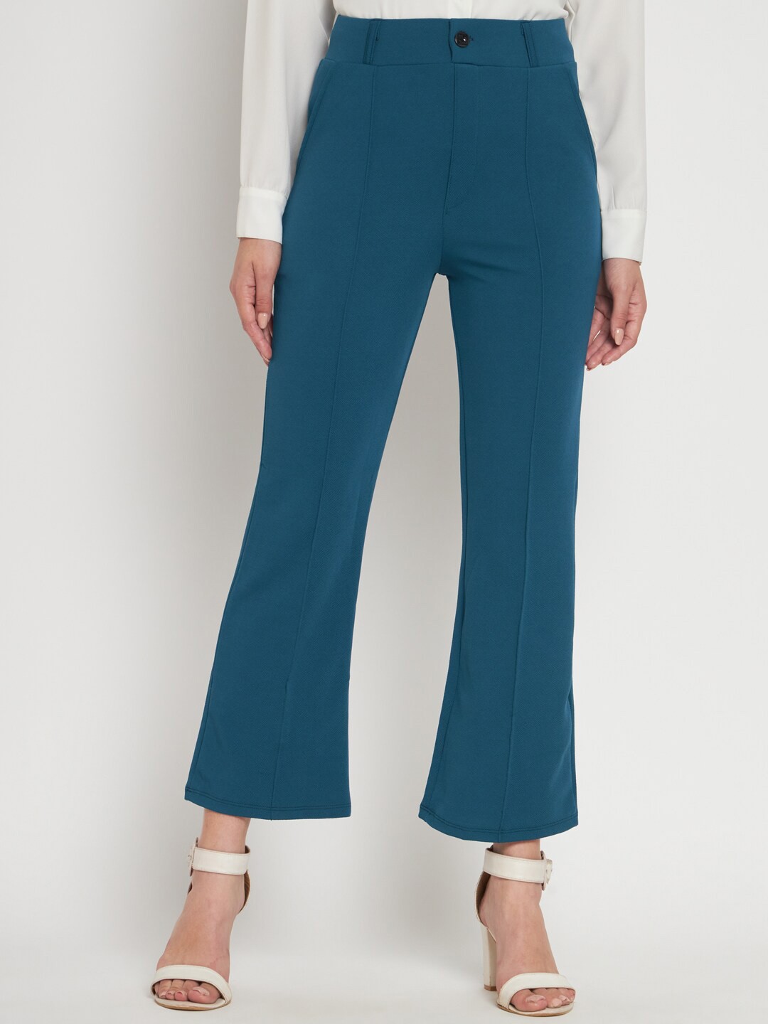 

DEETYA ARTS Women Straight Fit Cotton Bootcut Trousers, Blue