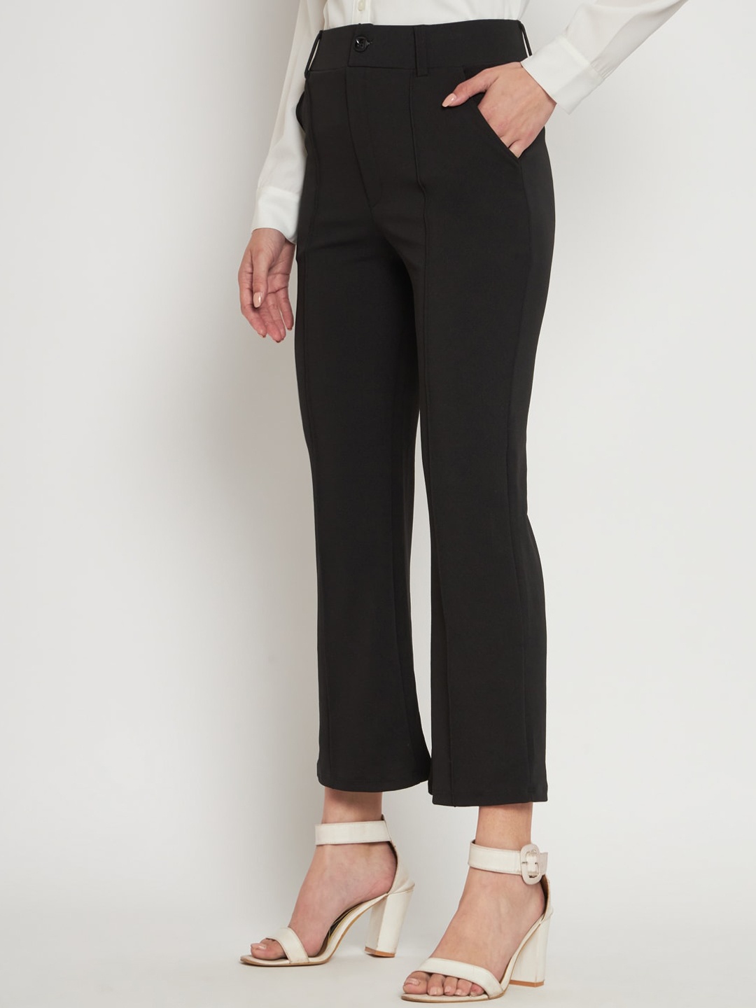 

DEETYA ARTS Women Straight Fit Cotton Bootcut Trousers, Black