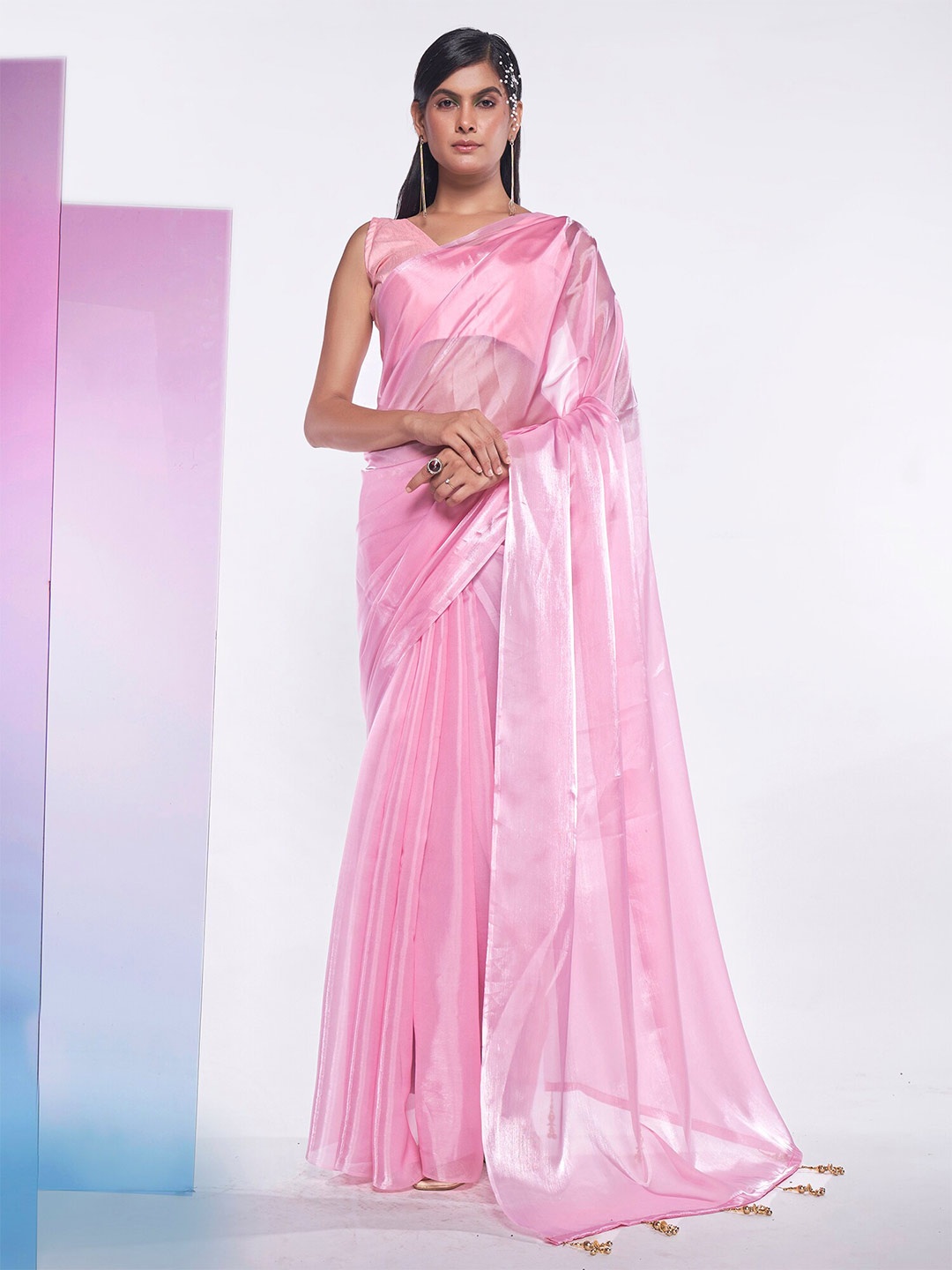 

Kalista Pink Organza Saree With Blouse Piece