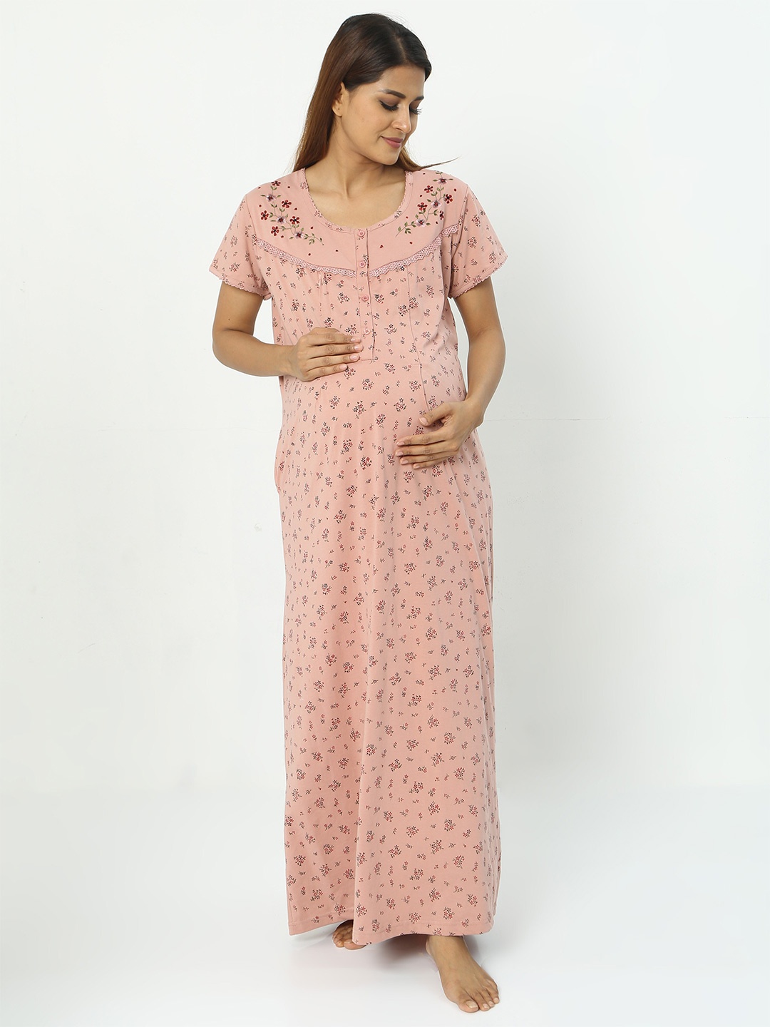 

9shines Label Maternity Feeding Maxi Nightdress, Pink
