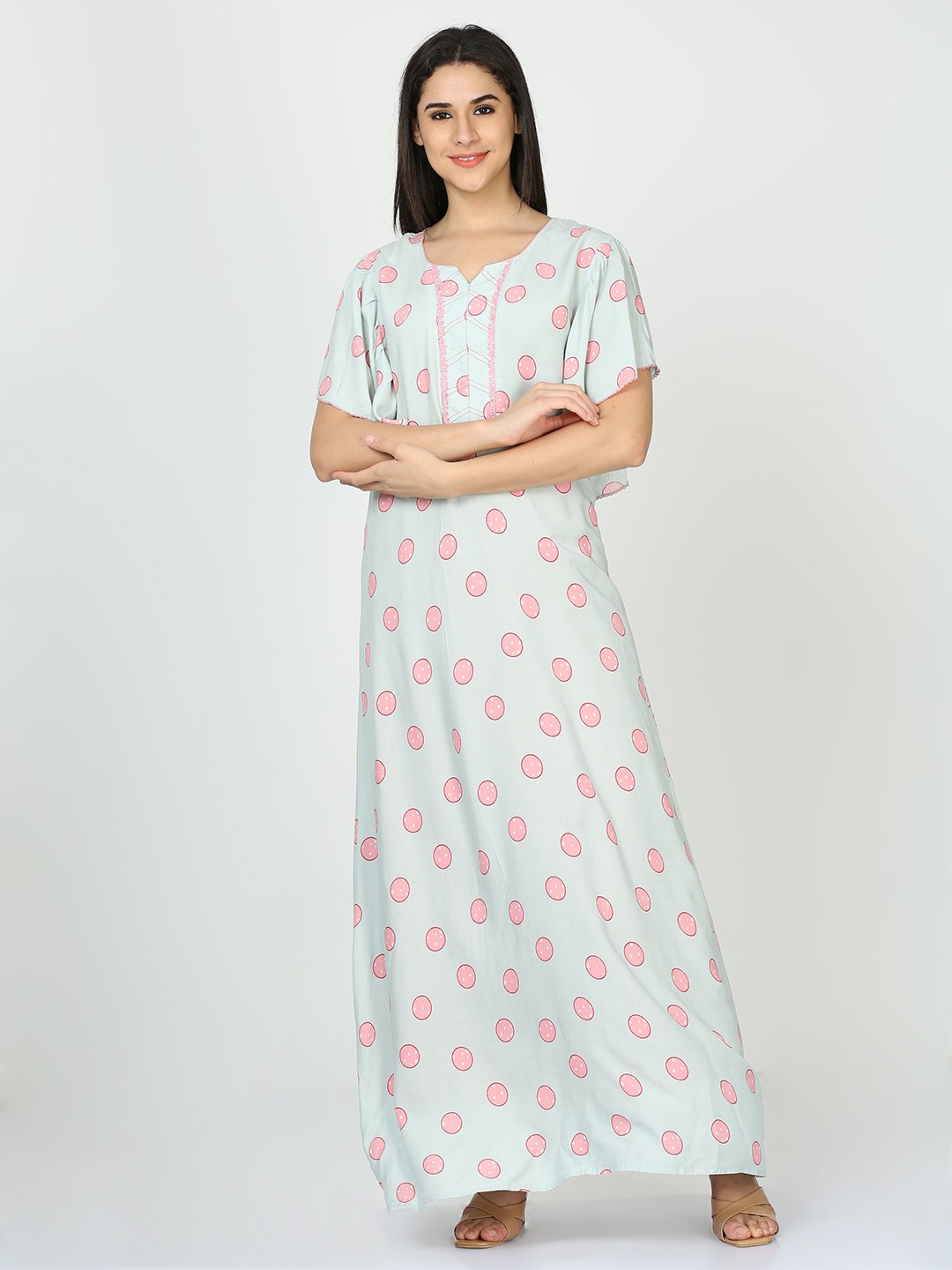 

9shines Label Geometric Printed Maxi Nightdress, Green