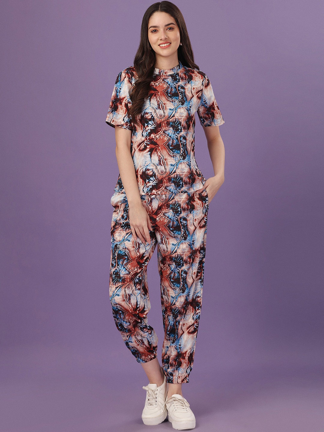 

Ekta Textiles Tie & Dye T-shirt With Jogger, Blue