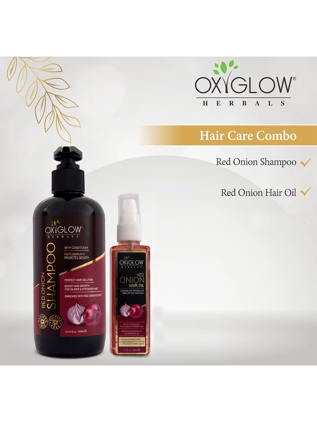 

Oxyglow Set of Red Onion Hair Oil - 100 ml & Red Onion Shampoo - 300 ml, Burgundy