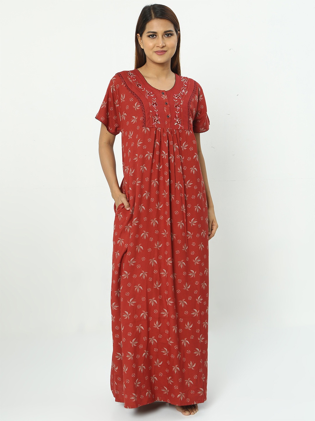 

9shines Label Floral Printed Maxi Nightdress, Rust