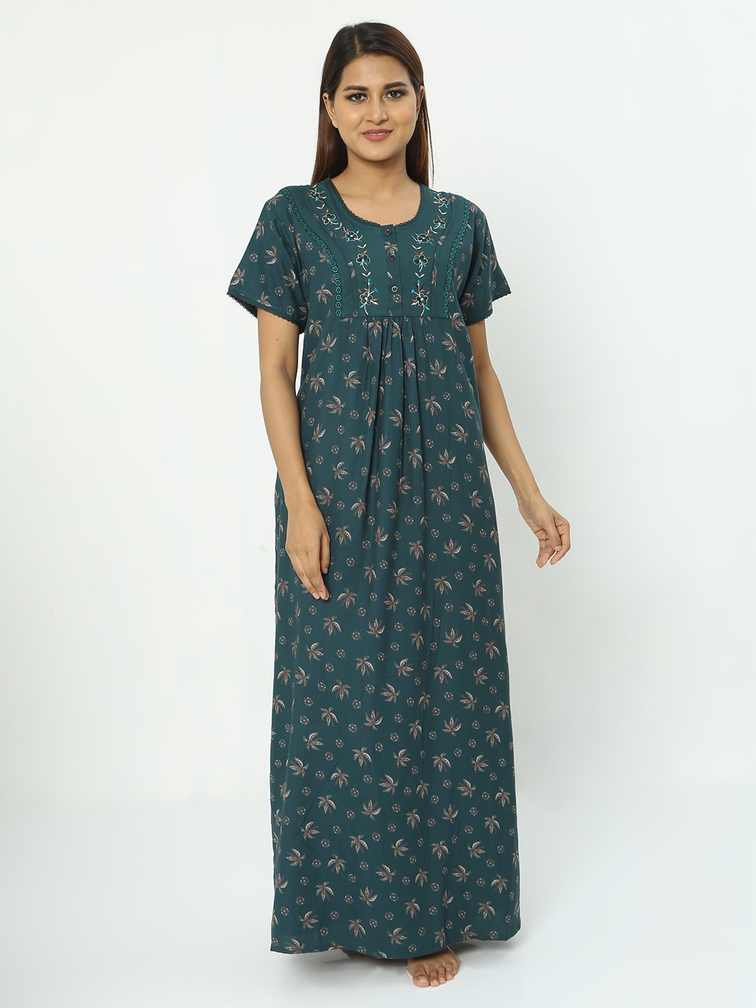 

9shines Label Floral Printed Maxi Nightdress, Green