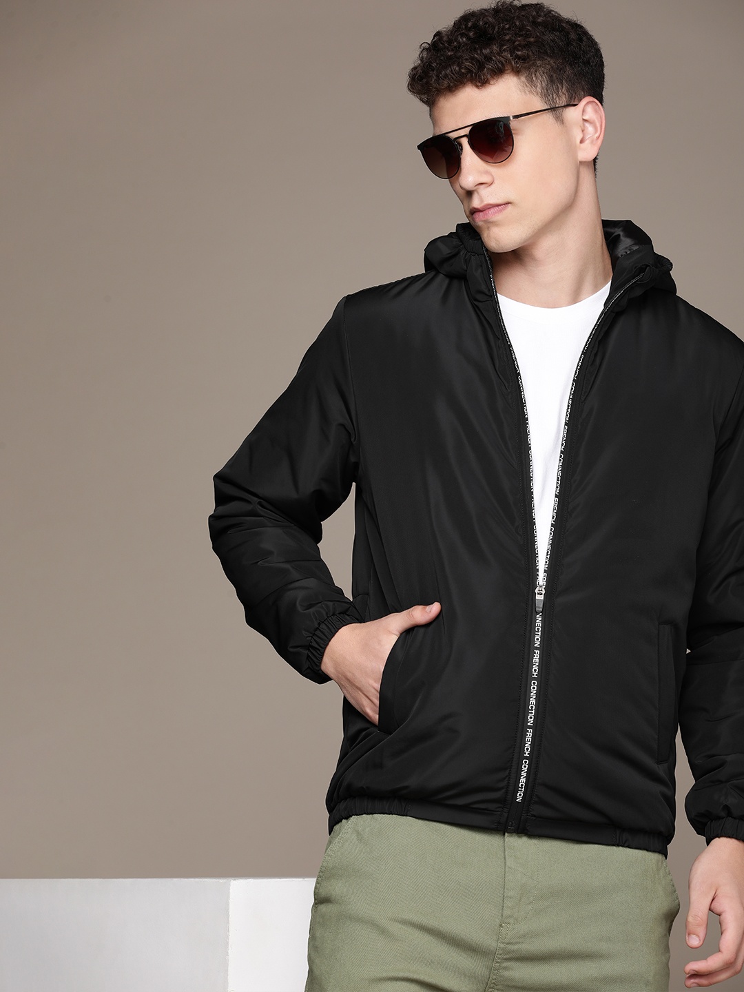 

French Connection Men Solid Padded Jacket, Black