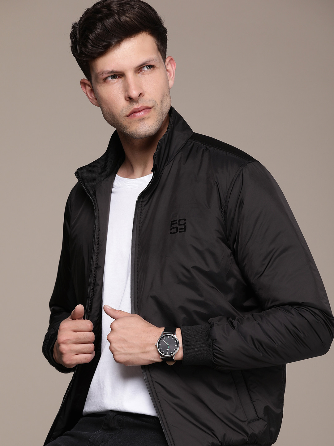 

French Connection Men Solid Padded Jacket, Black