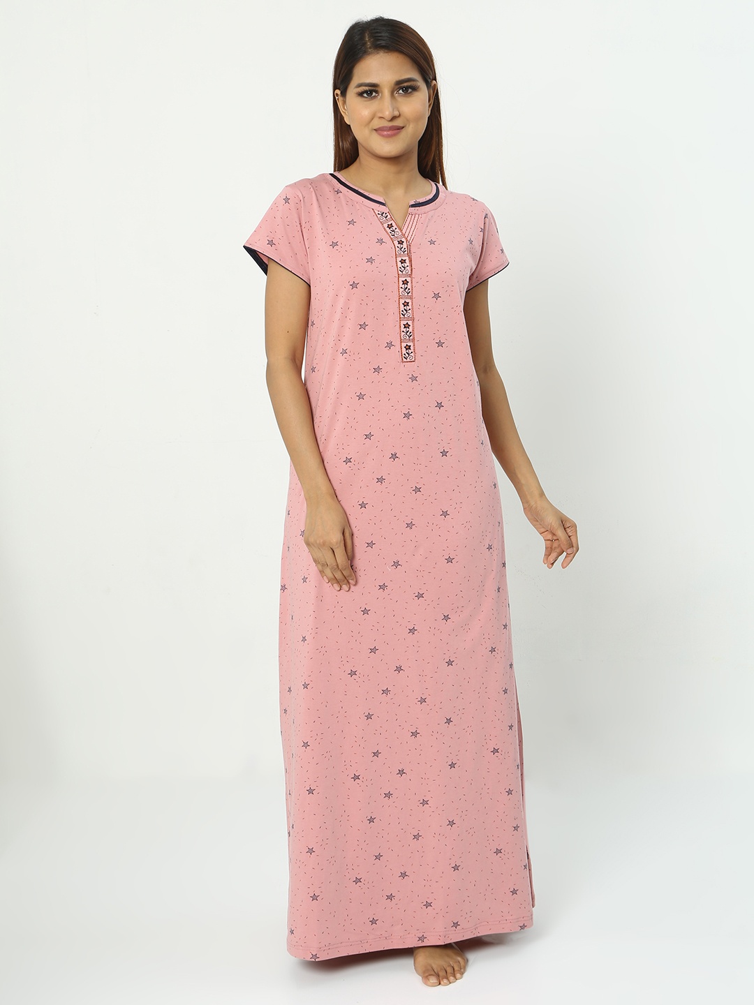 

9shines Label Women Hosiery Cotton Nightdress, Peach