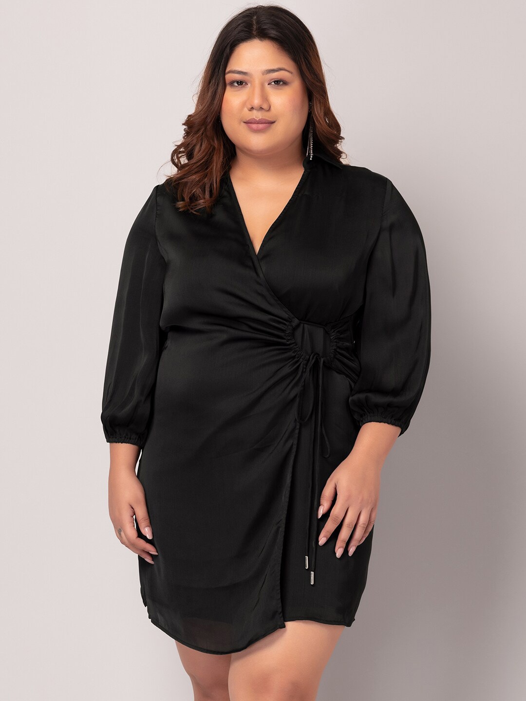 

FabAlley Curve Plus Size V-Neck Chiffon Wrap Dress, Black