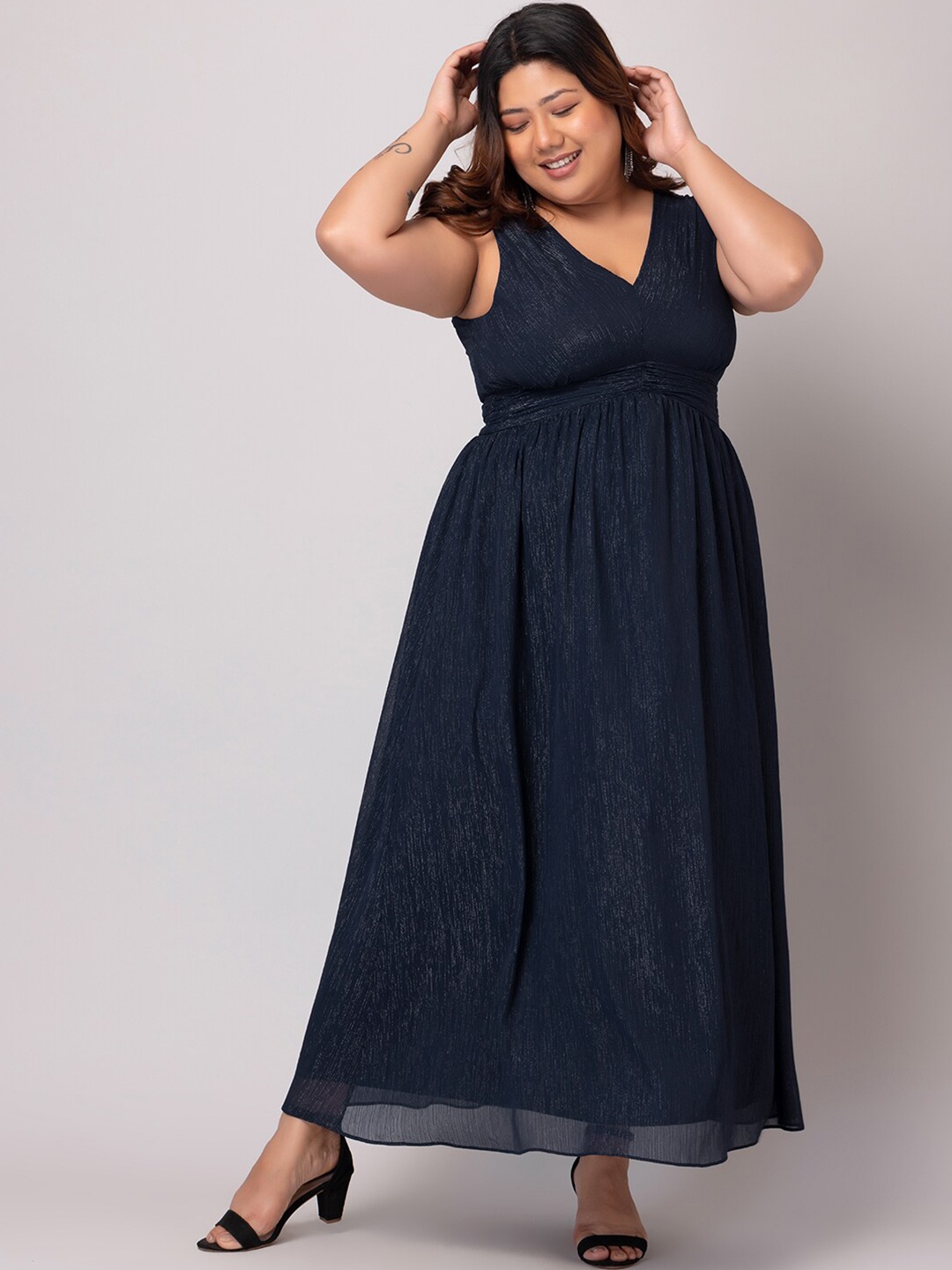 

FabAlley Curve Plus Size V-Neck Sleeveless Maxi Dress, Blue