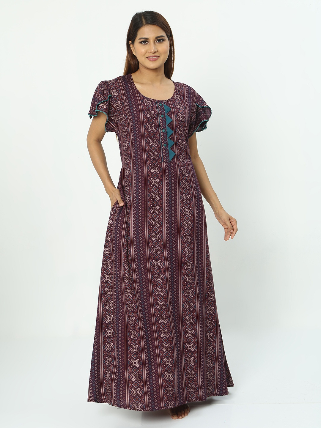 

9shines Label Ethnic Printed Maxi Nightdress, Purple