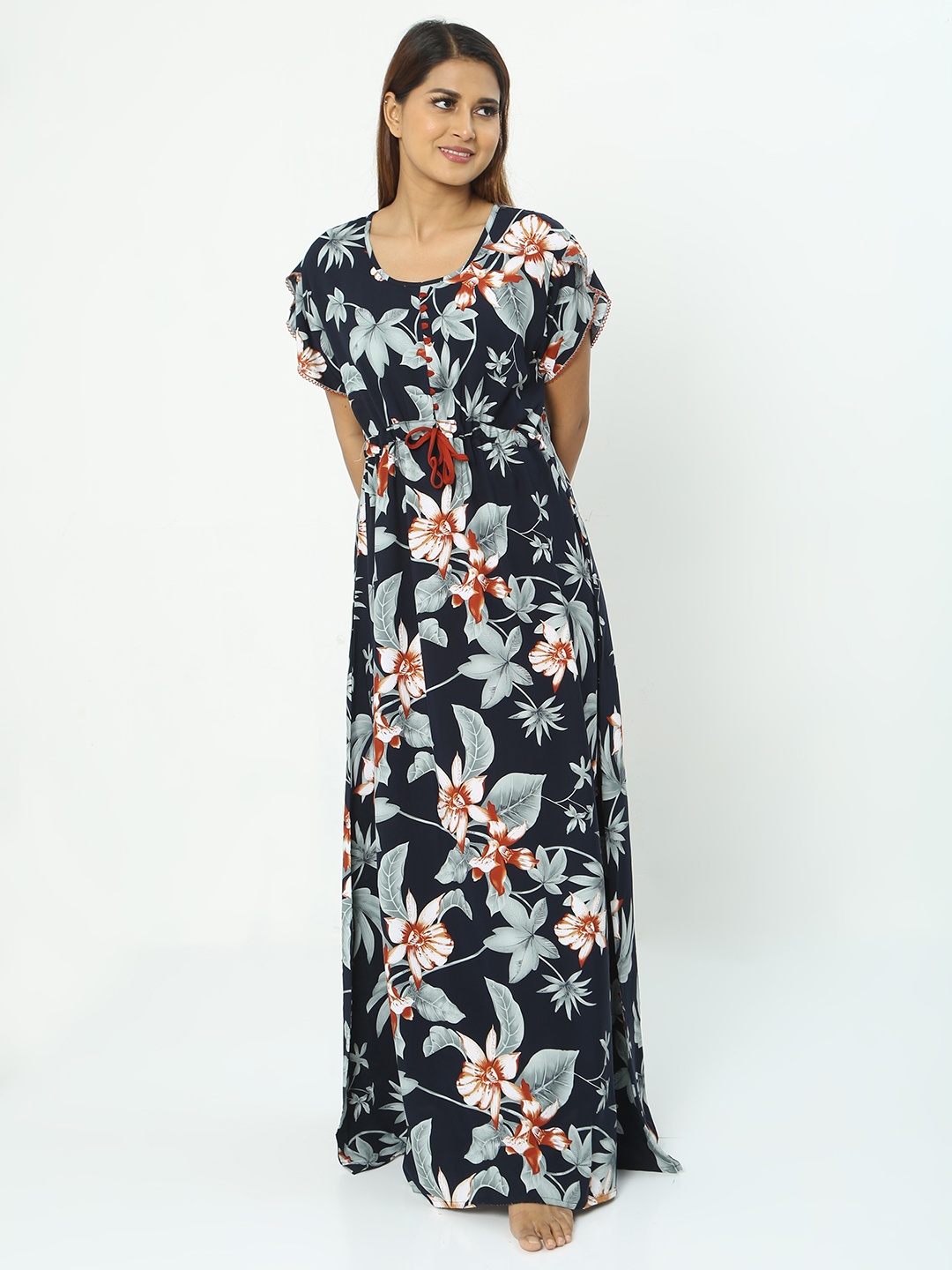 

9shines Label Floral Printed Maxi Nightdress, Blue