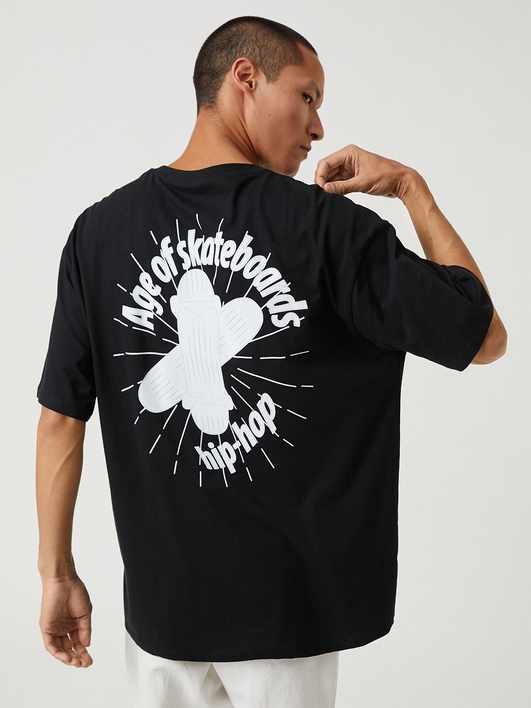 

Koton Typography Printed Cotton Loose T-shirt, Black