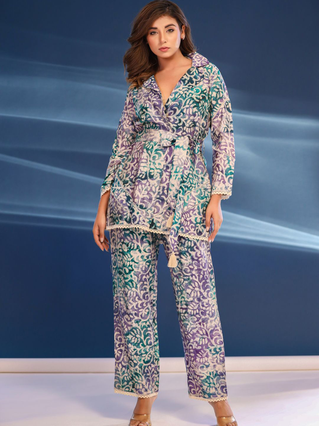 

Zolo Label Printed Pure Cotton Trouser & Top Co-Ords Set, Green
