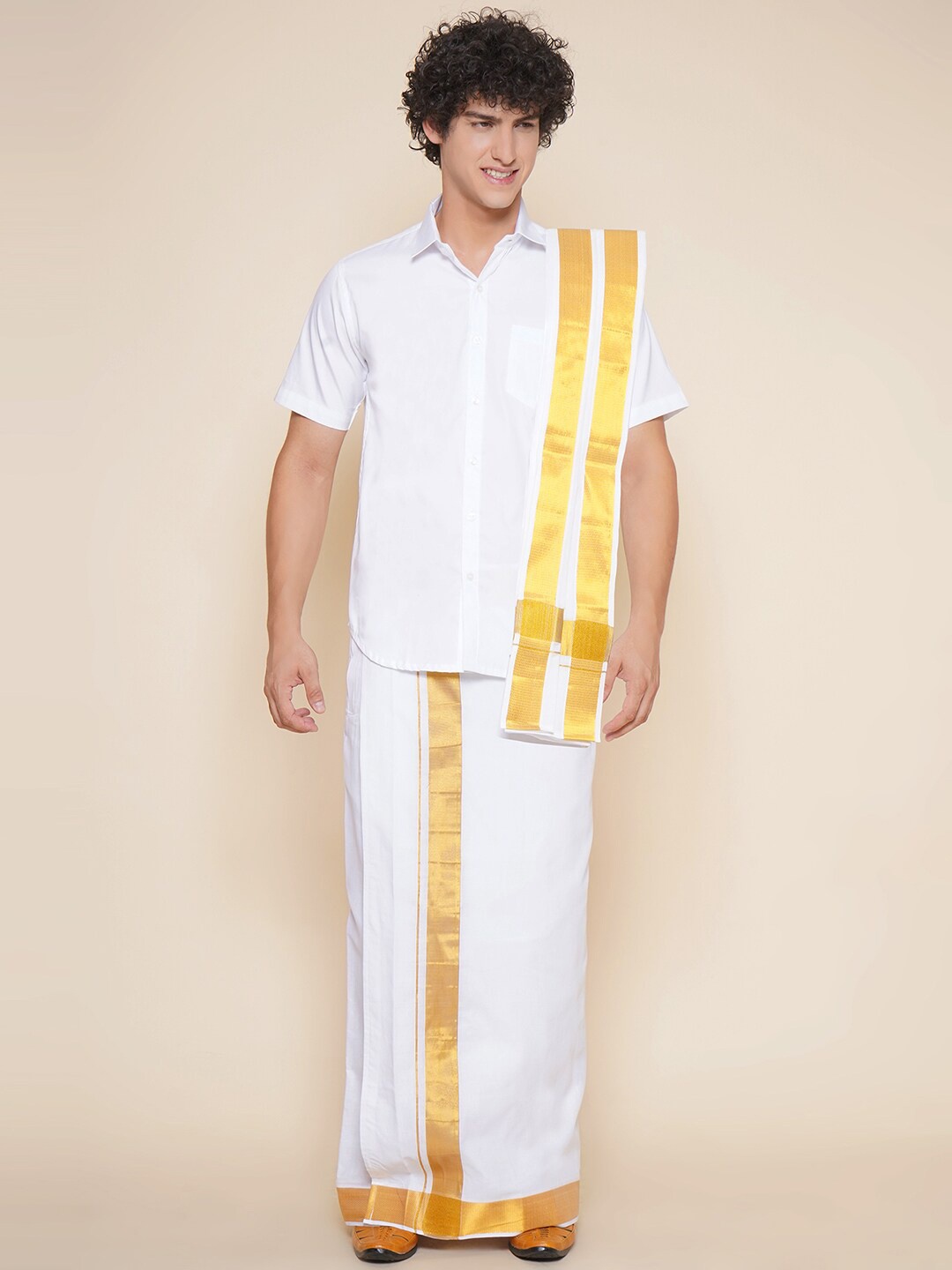 

Sethukrishna Ethnic Shirt & Veshti With Angavastram, White