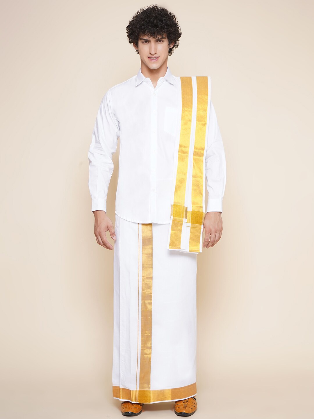 

Sethukrishna Ethnic Shirt & Veshti With Angavastram, White