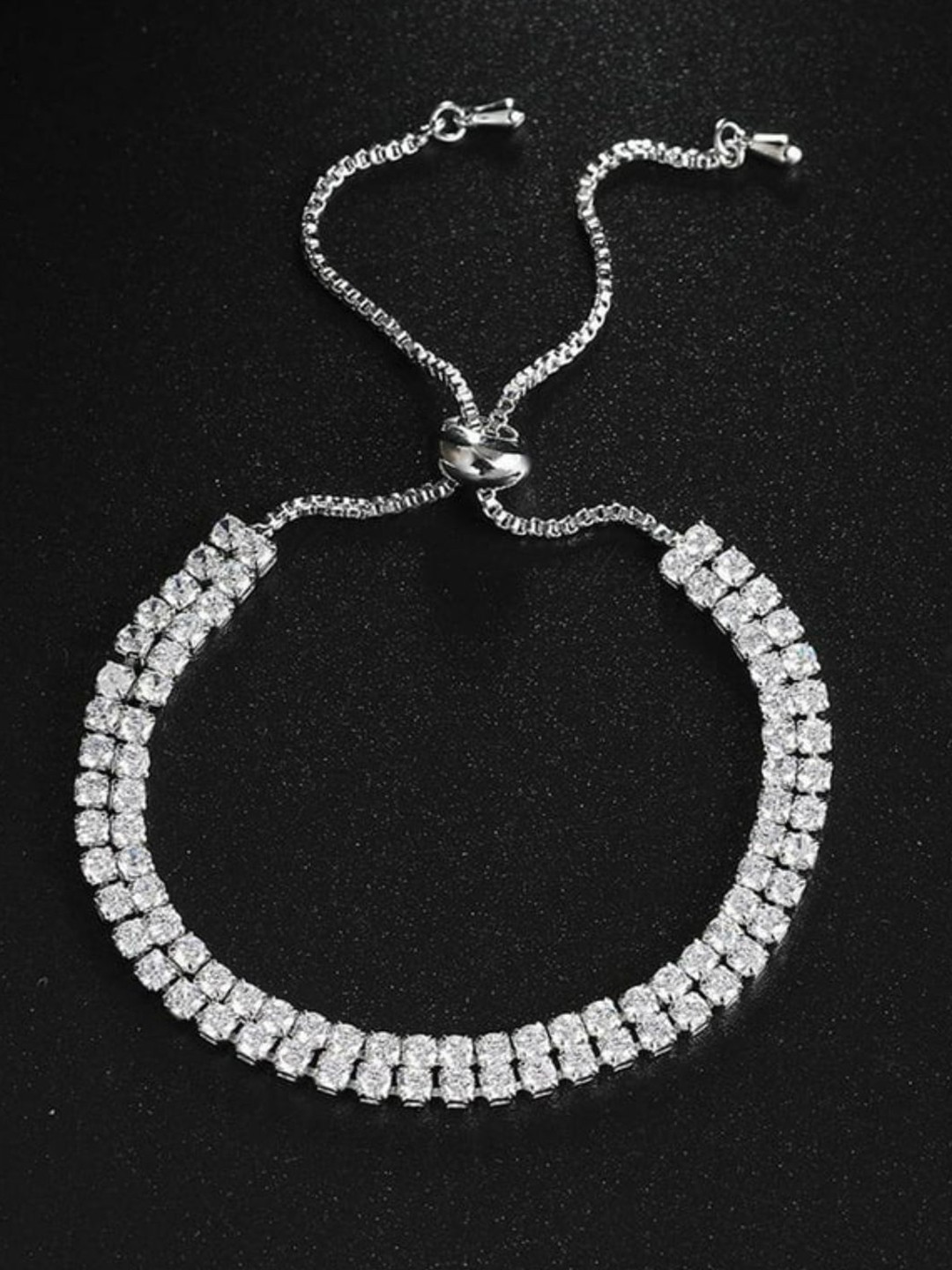 

I Jewels Silver-Plated CZ Studded Charm Bracelet