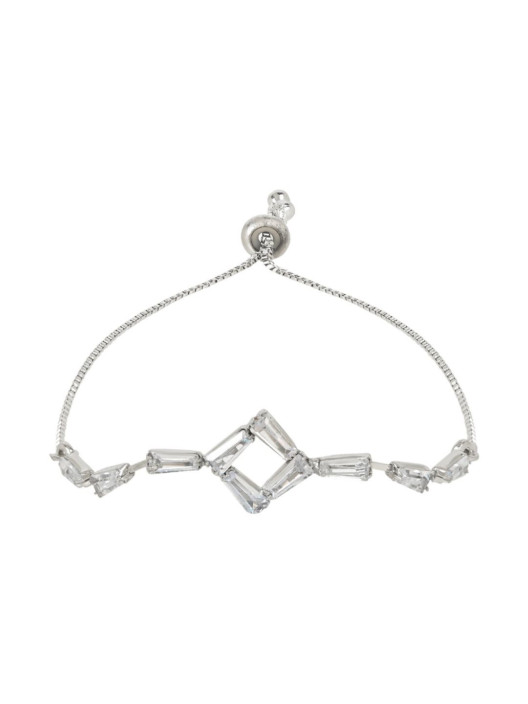 

I Jewels Silver-Plated CZ Studded Charm Bracelet