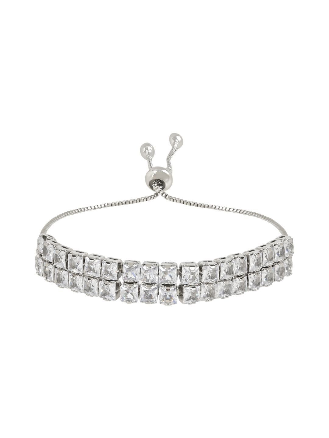 

I Jewels Silver-Plated CZ Studded Charm Bracelet
