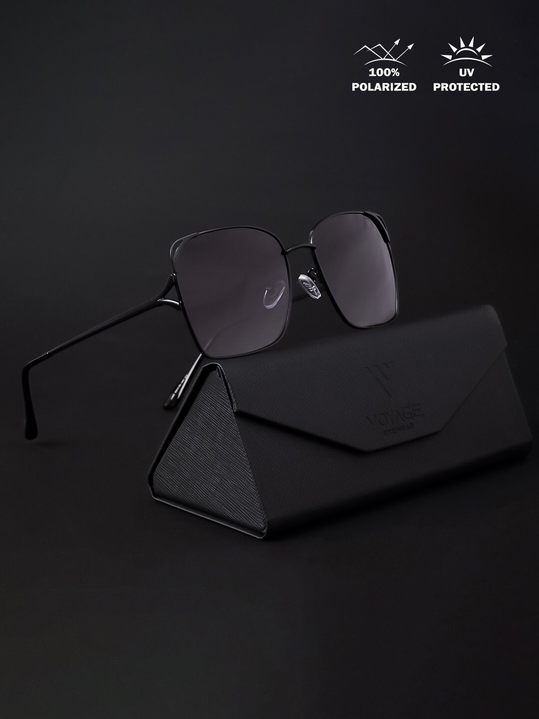 

Voyage Unisex Lens & Square Sunglasses With Polarised And UV Protected Lens 1098MG4213, Black