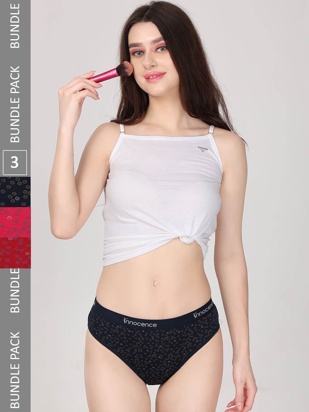 

Innocence Women Pack Of 3 Printed Hipster Briefs BBAPLIN91890_S-, Black
