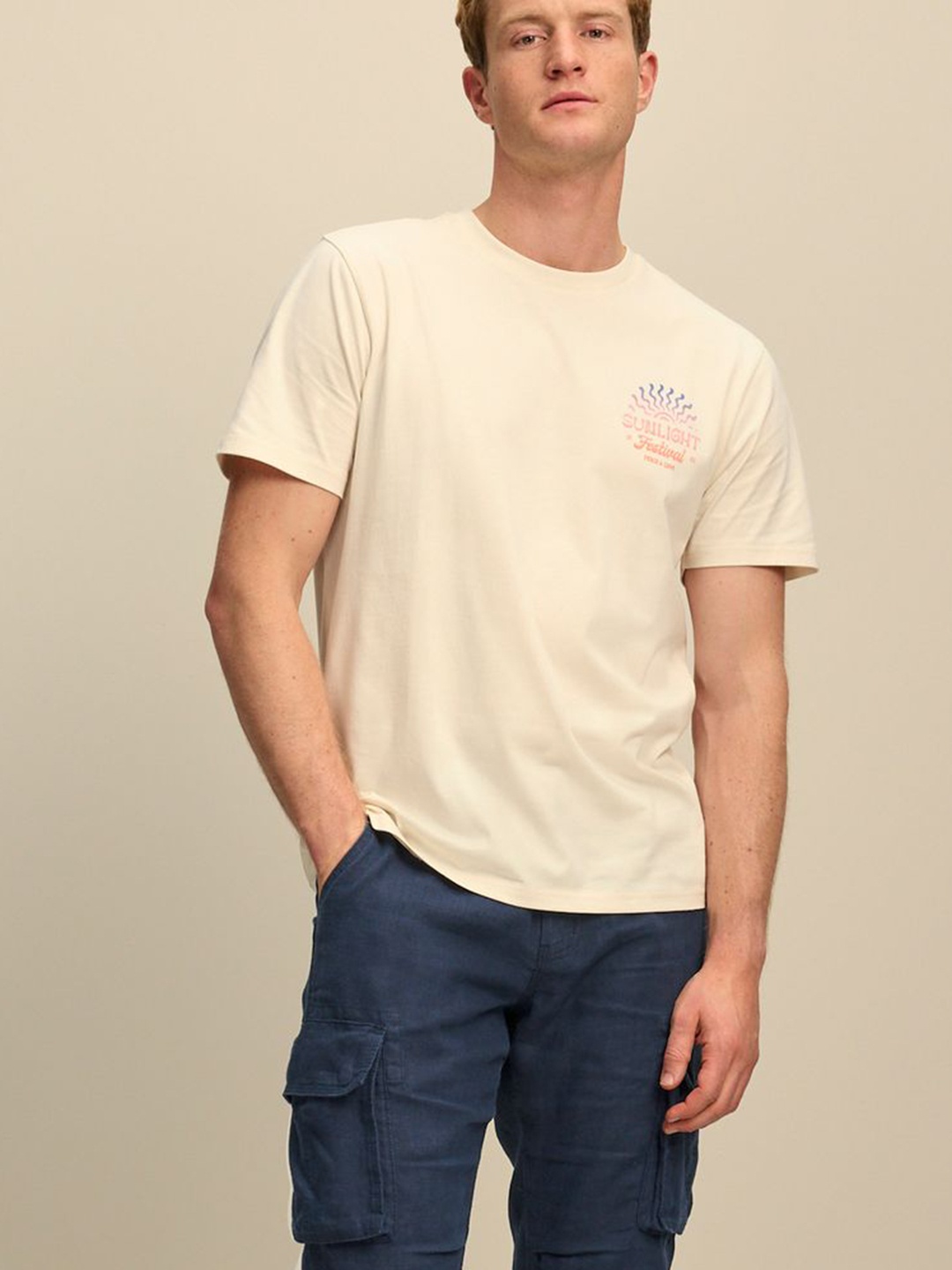 

NEXT Printed Pure Cotton T-shirt, Beige