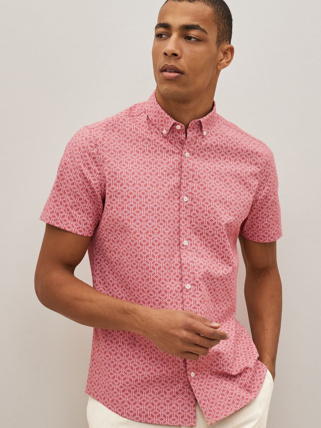 

NEXT Geometric Printed Casual Shirt, Pink