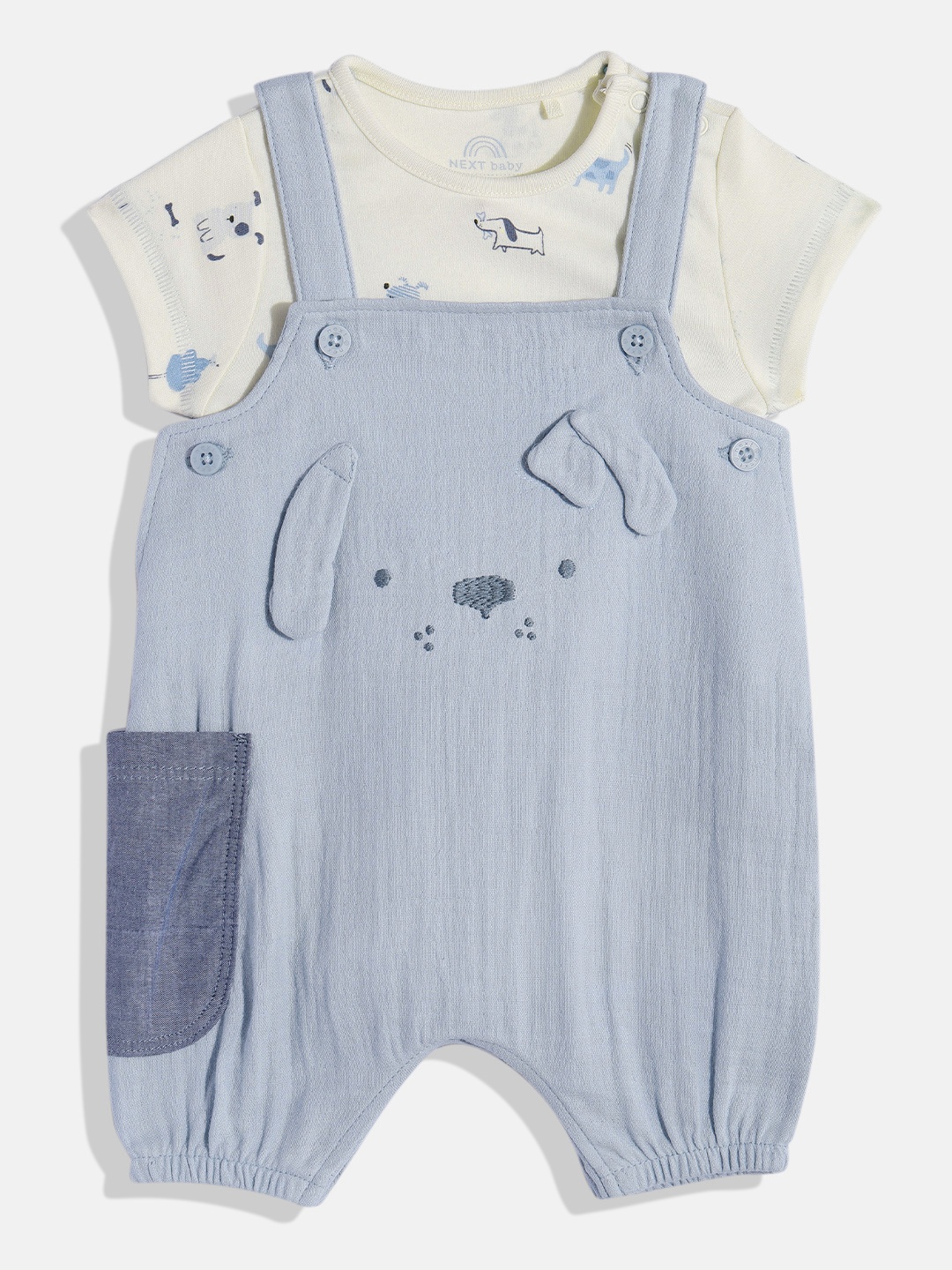 

NEXT Infant Boys Slim Fit Pure Cotton Dungaree With Bodysuit, Blue