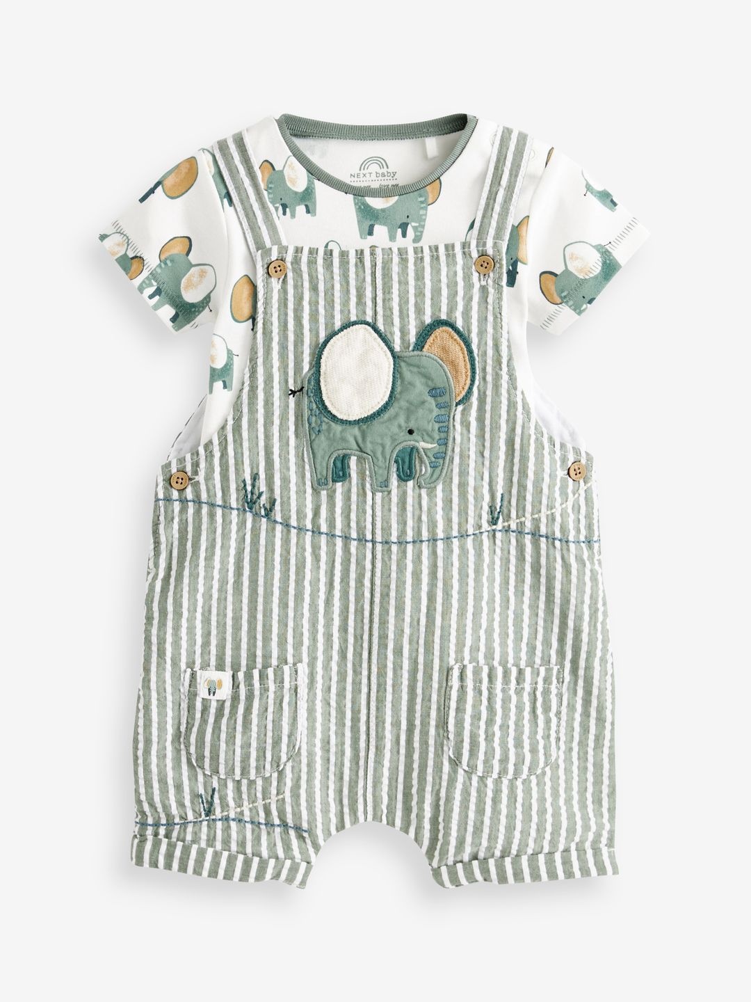 

NEXT Girls Printed Dungarees With Bodysuit, Green