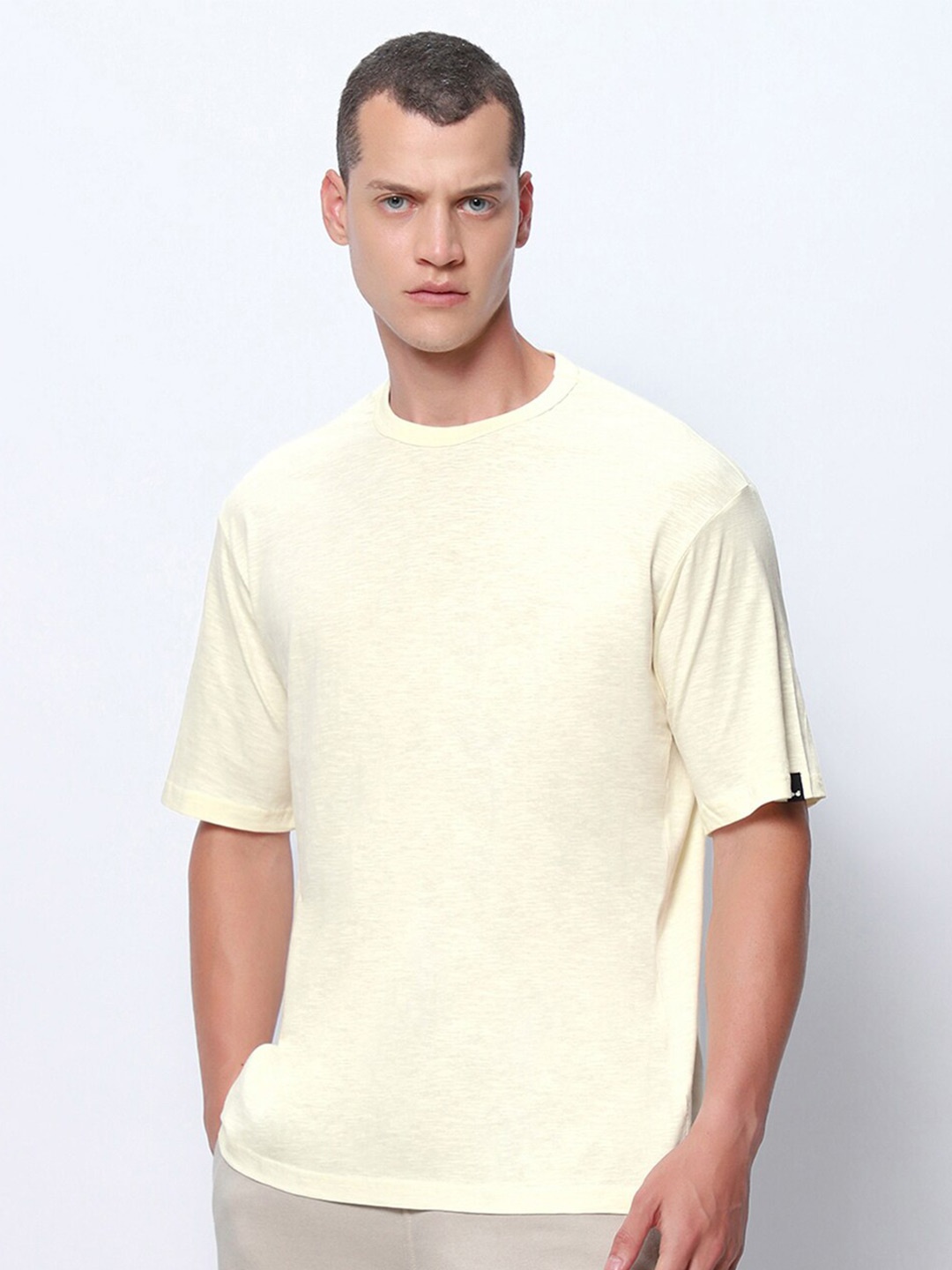 

Bewakoof AIR Plus Round Neck Oversized Pure Cotton T-shirt, Yellow