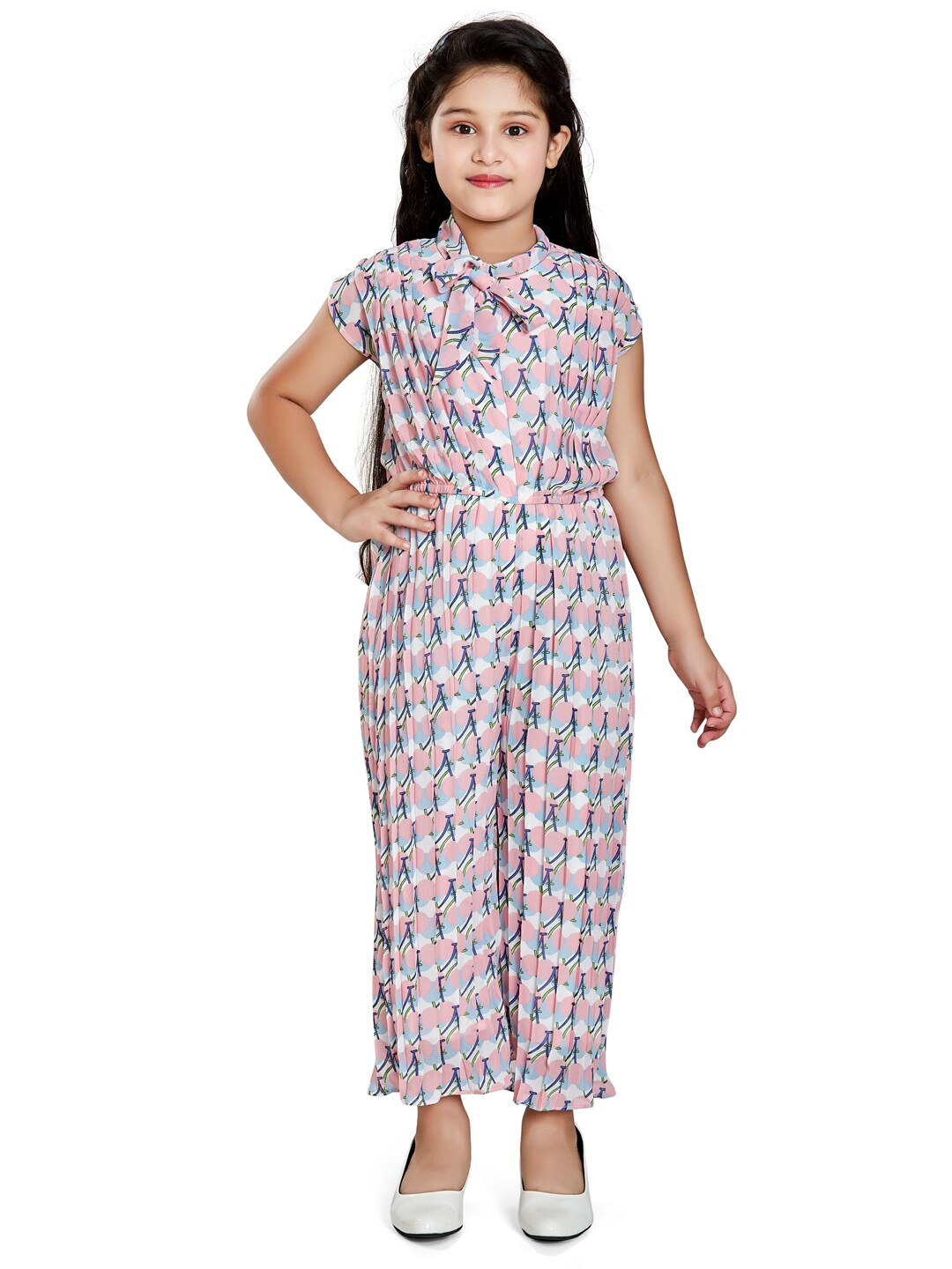 

Peppermint Girls Tie-Up Neck Printed Basic Jumpsuit, Pink