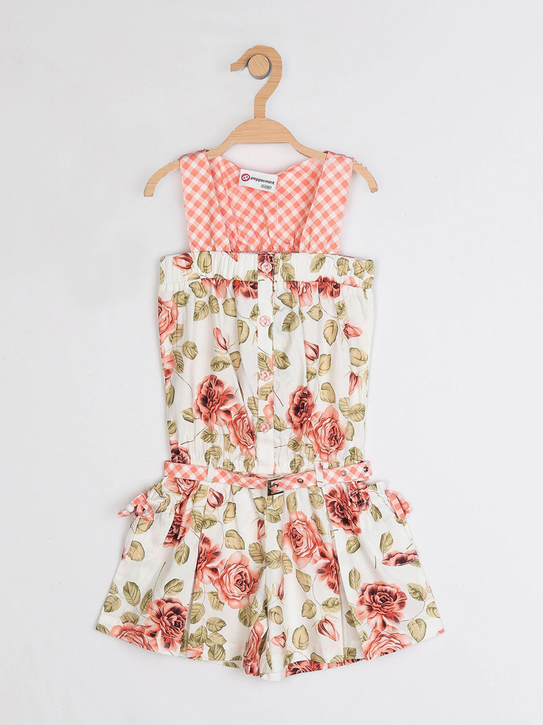 

Peppermint Girls Printed Pure Cotton Playsuit, Peach
