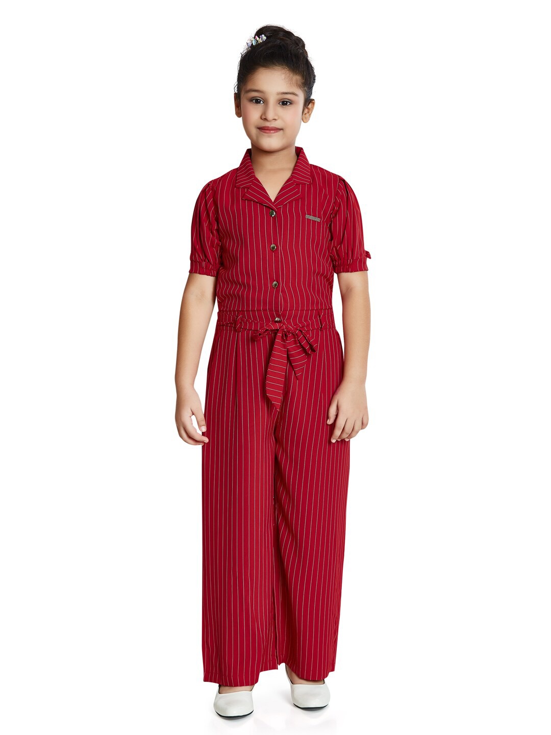 

Peppermint Girls Striped Camp Collar Basic Jumpsuit, Maroon