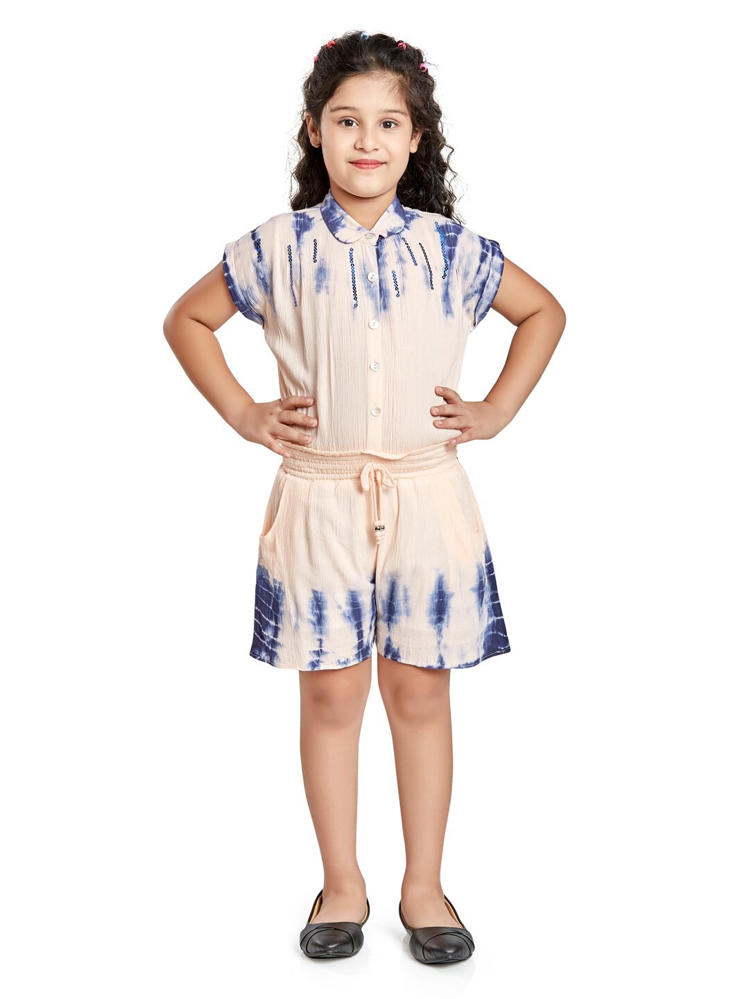 

Peppermint Girls Tie & Dyed Embellished Playsuit, Peach