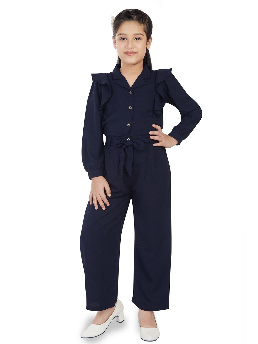 

Peppermint Girls Ruffles Basic Jumpsuit, Navy blue