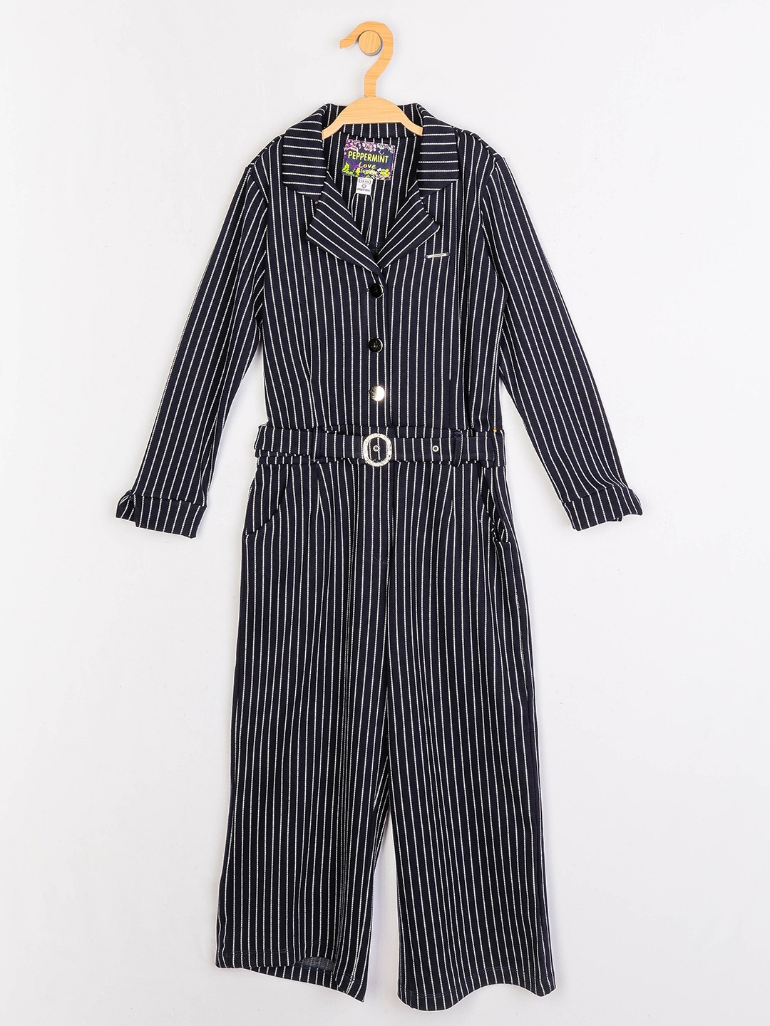 

Peppermint Girls Striped Basic Jumpsuit, Navy blue