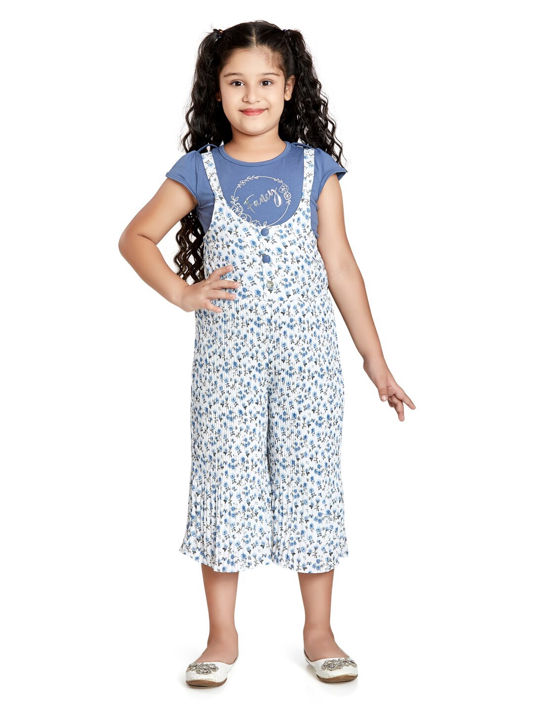 

Peppermint Girls Floral Printed Dungarees With T-Shirt, Blue