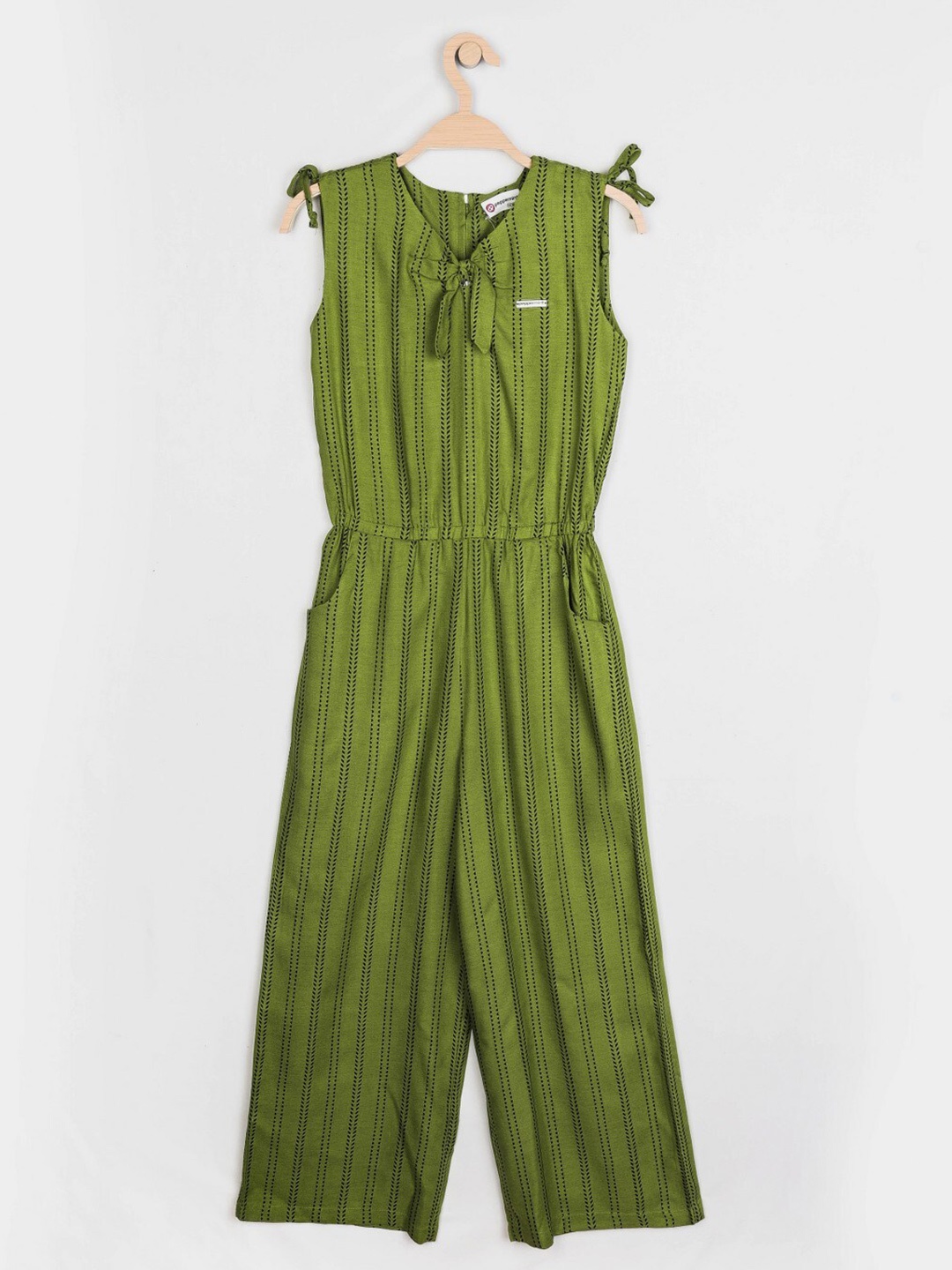 

Peppermint Girls Striped Bow Detail Sleeveless Basic Jumpsuit, Green