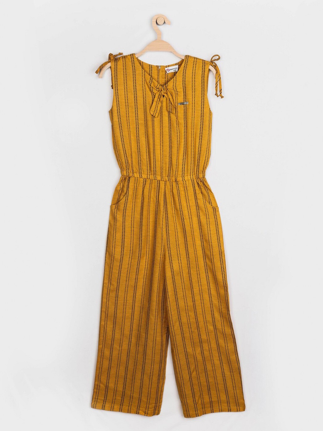 

Peppermint Girls Striped Bow Detail Sleeveless Basic Jumpsuit, Mustard