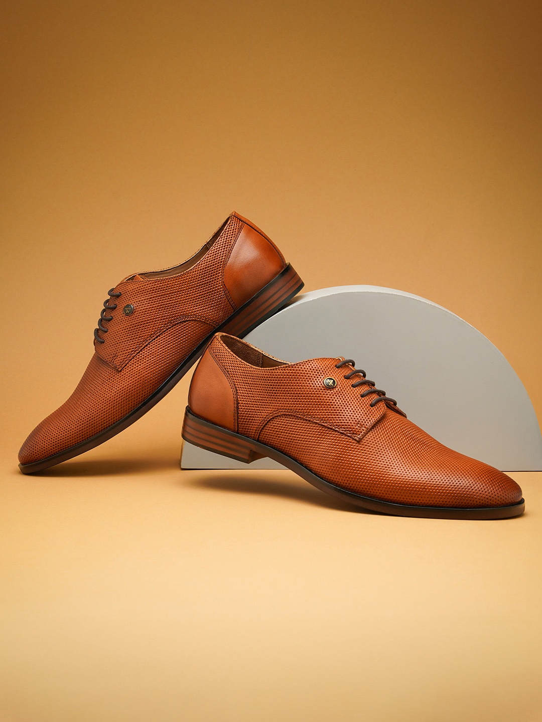 

Arrow Men Textured Leather Formal Derbys, Tan