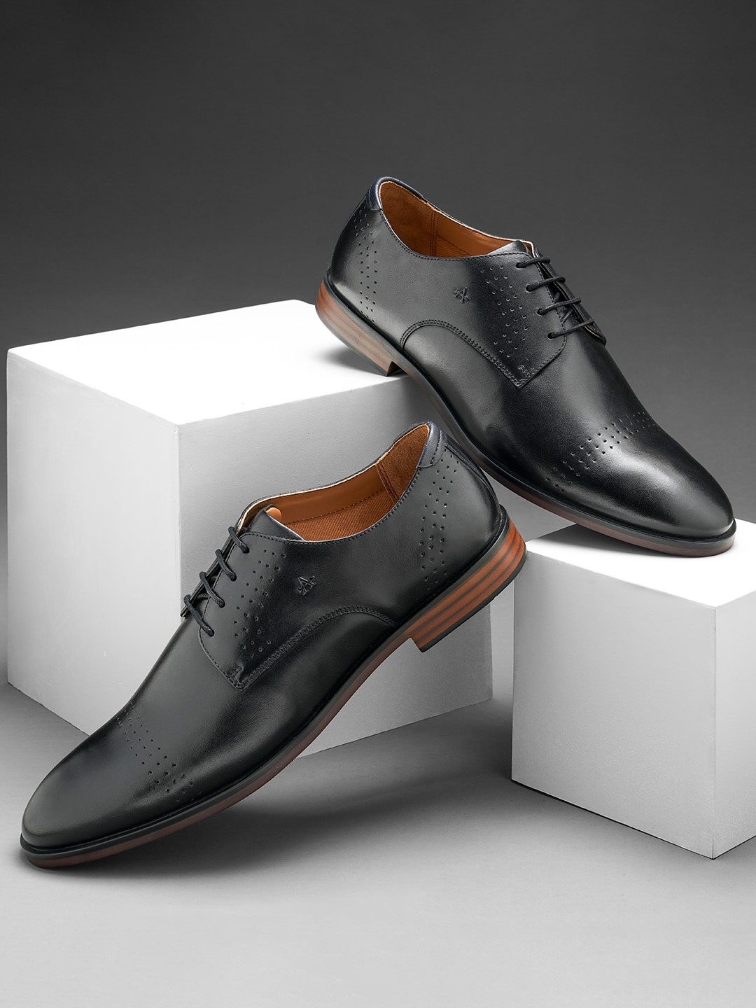 Arrow Men Perforated Leather Formal Derbys, Black