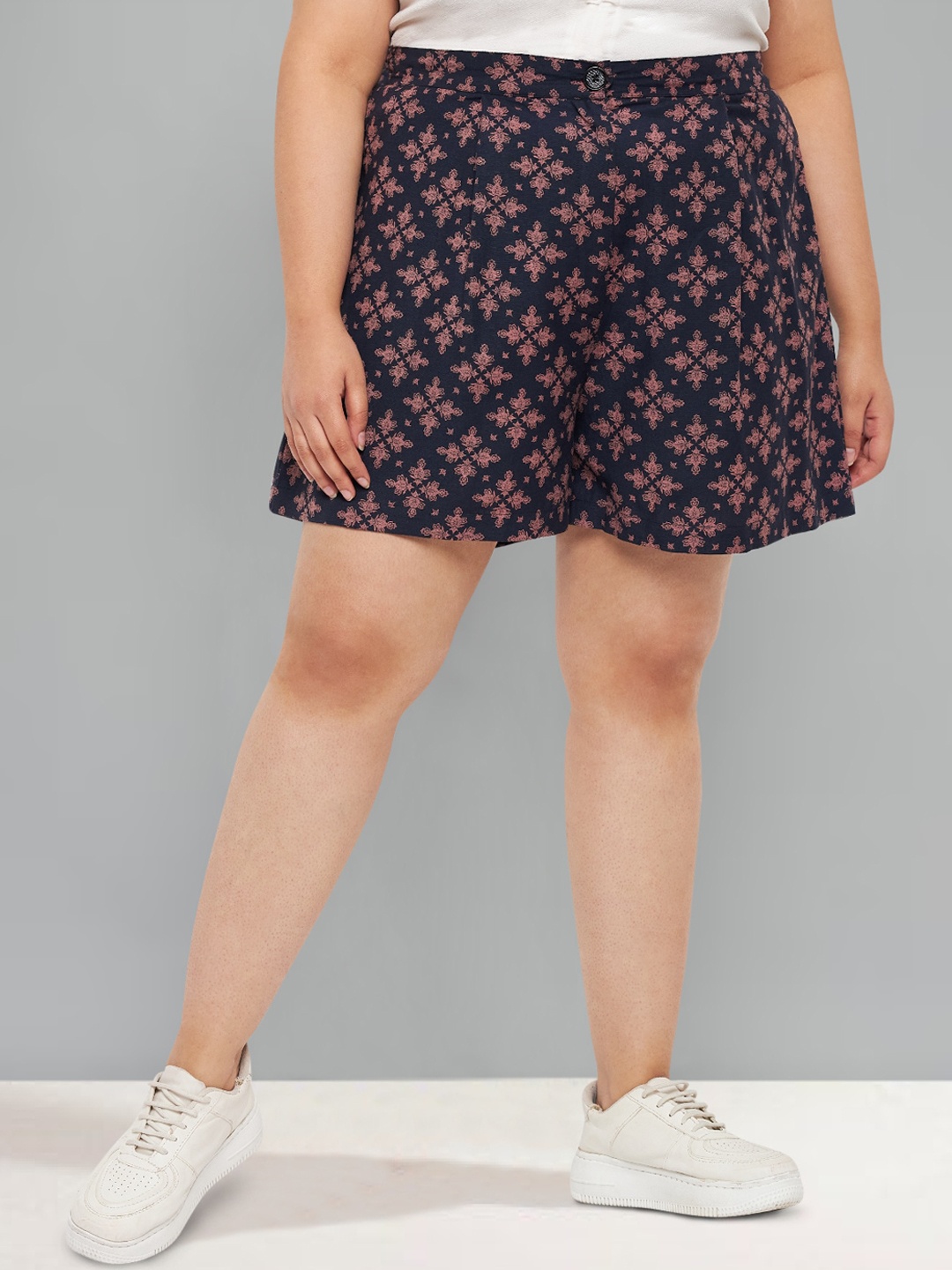 

wild U Women Plus Size Floral Printed Loose Fit Shorts, Blue