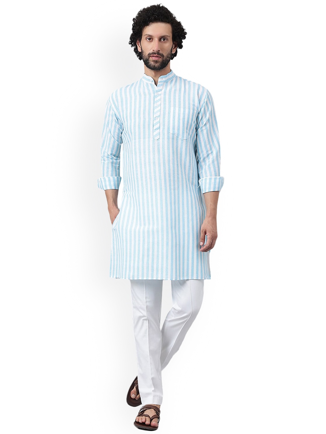

RIAG Striped Mandarin Collar Kurta, Blue