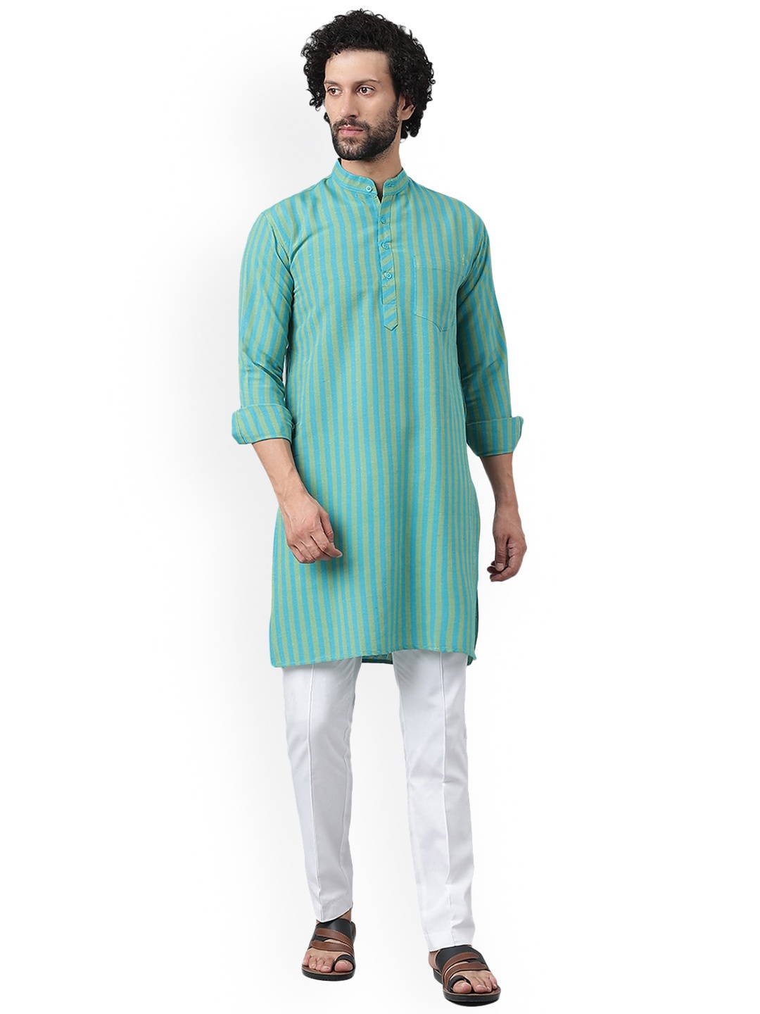 

RIAG Striped Mandarin Collar Kurta, Blue