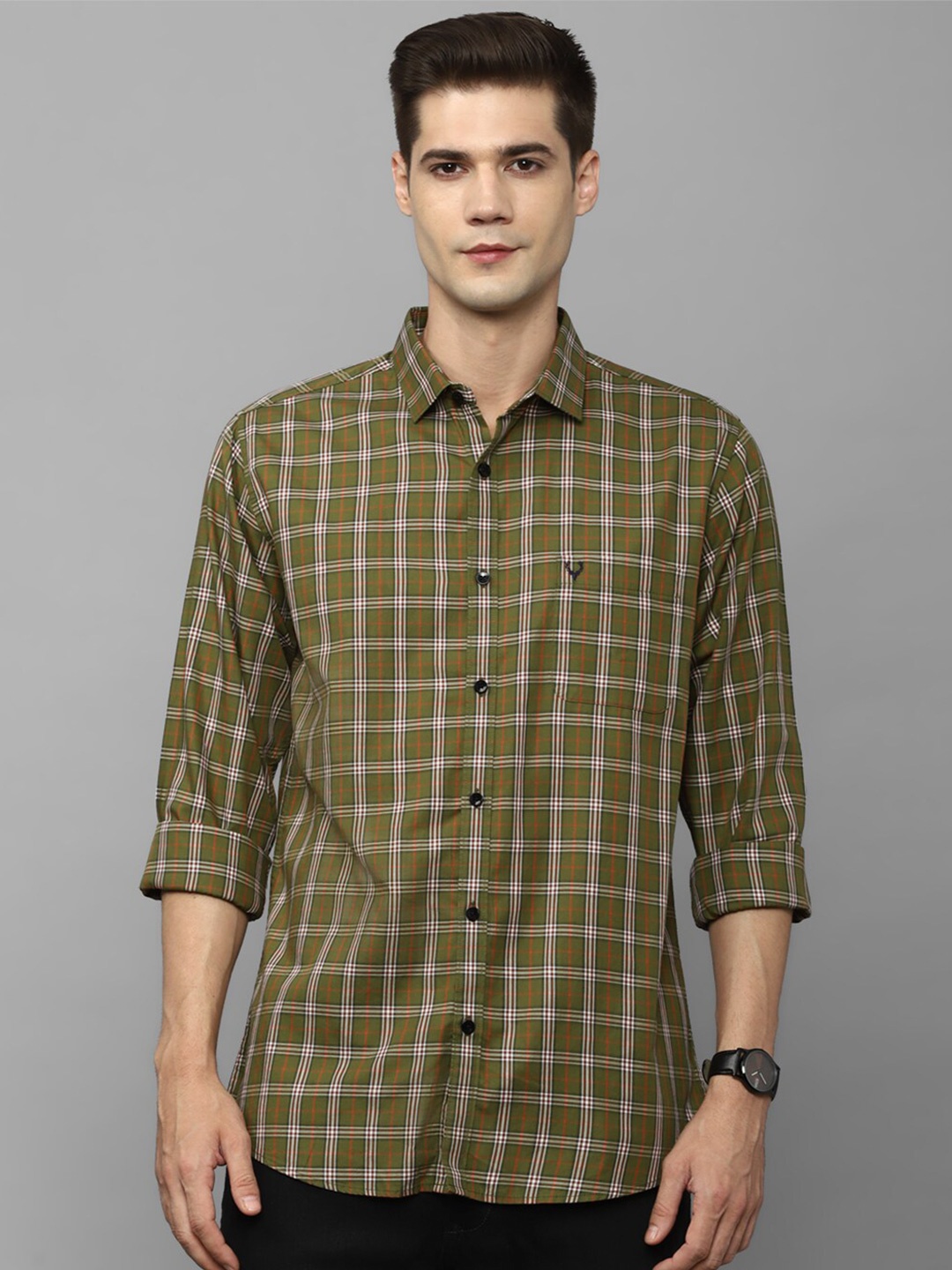 

Allen Solly Slim Fit Tartan Checked Casual Cotton Shirt, Olive